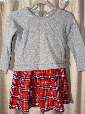 Burberry Gray Sweater Top with Red Plaid Skirt Girls Dress